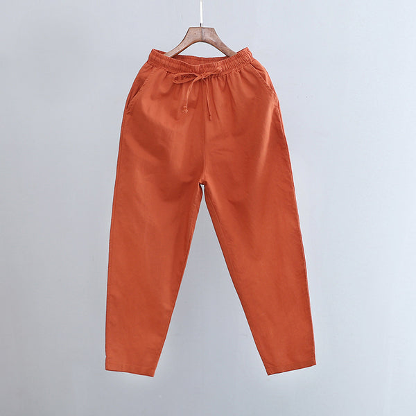 2022 Summer NEW! Women Causal Style Linen and Cotton Waist Belt Cropped Pegged Pants