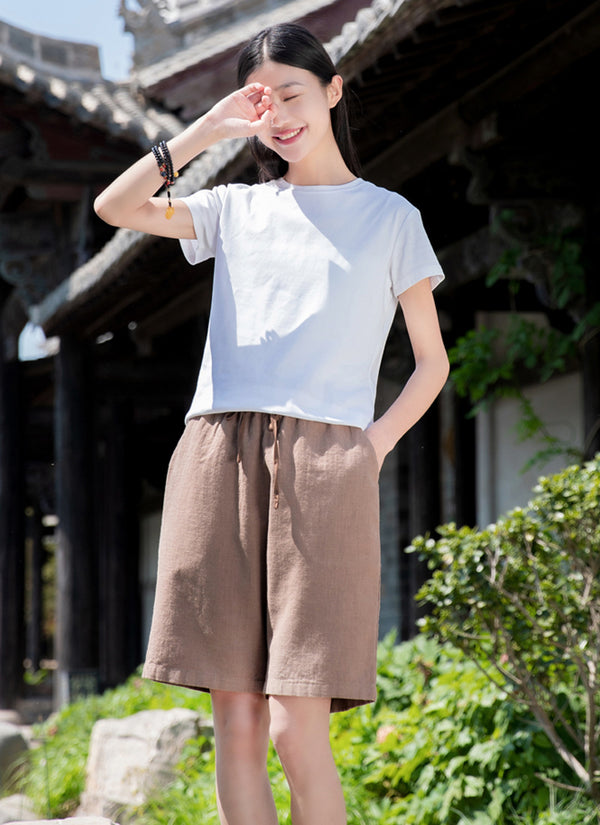 2022 Summer NEW! Women Modern Causal Style Sand Washed Linen and Cotton Shorts