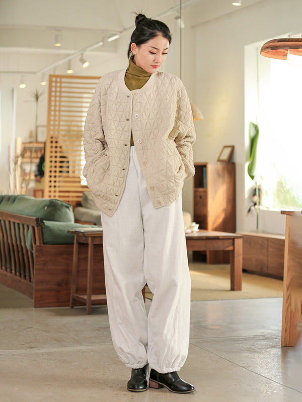 2021 Winter NEW! Women Sand-Washed Linen and Cotton Loose Lantern Quilted Pants