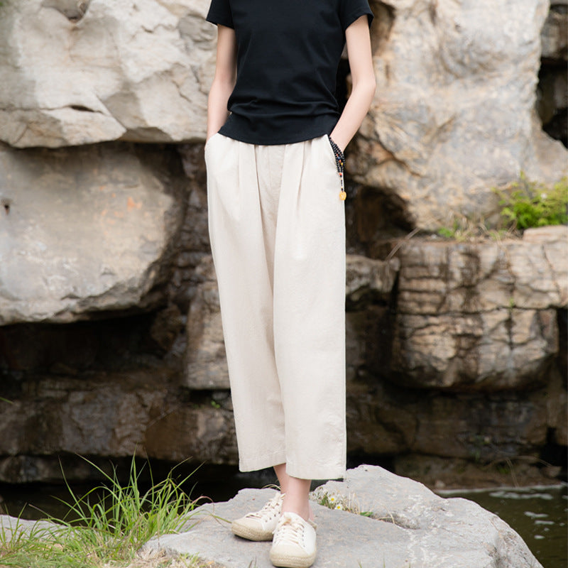 Summer NEW! Women Causal Style Linen and Cotton Pegged Pants