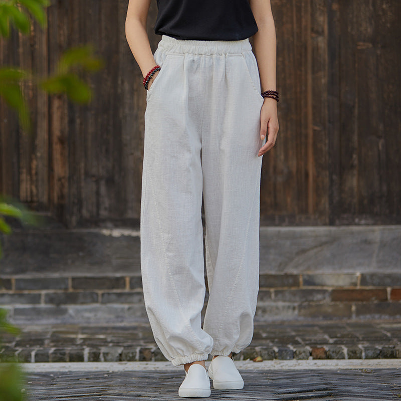 Autumn NEW! Women Simple Causal Lantern Style Linen and Cotton Pants
