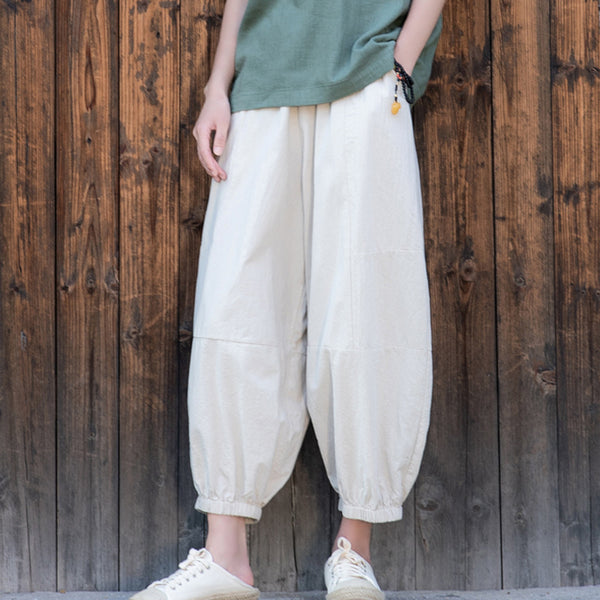 2022 Summer NEW! Women Causal Style Linen and Cotton Cropped Harem Trousers