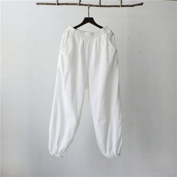 Women Retro Causal Lantern Style Linen and Cotton Patchwork Pants