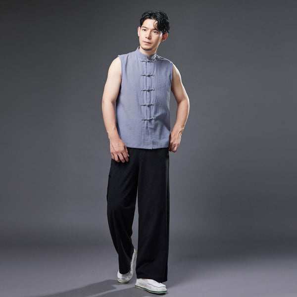 2022 Summer NEW! Men Ethnic Style Linen and Cotton Middle Buckle Vest