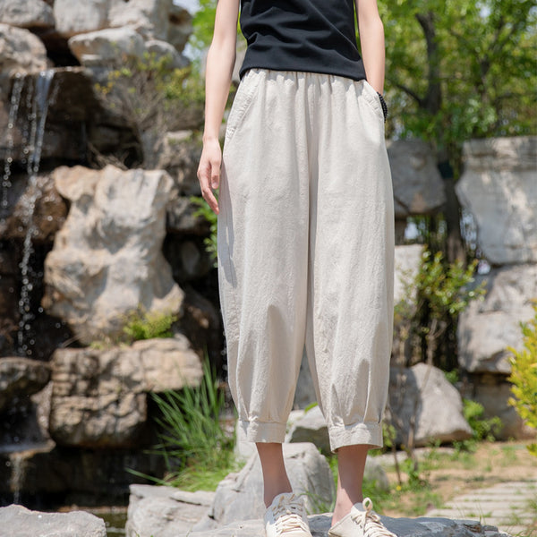 2022 Summer NEW! Women Modern Retro Style Linen and Cotton Cropped Pants