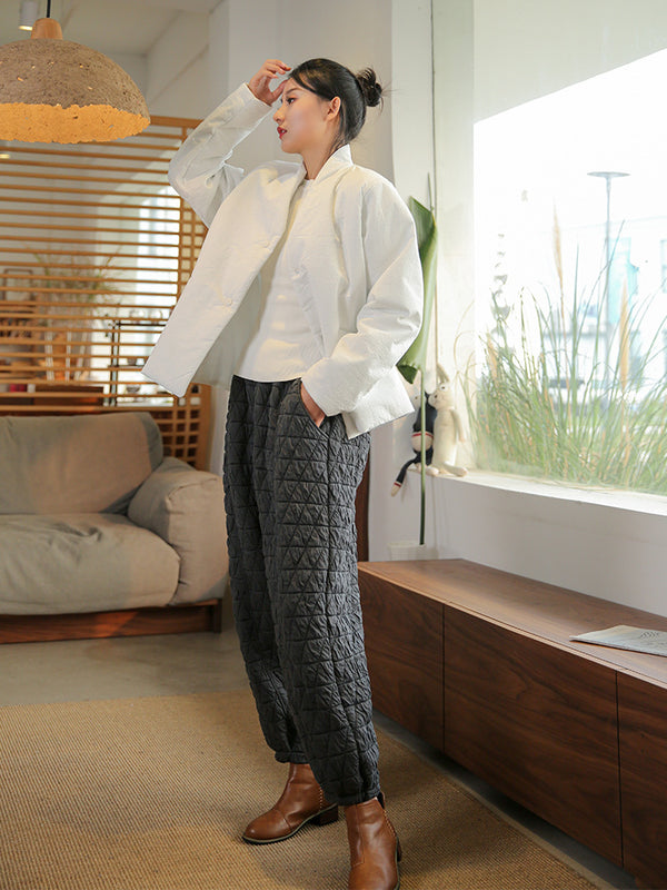 2021 Winter NEW! Women Linen and Cotton Hidden Grid Style Lantern Cropped Pants