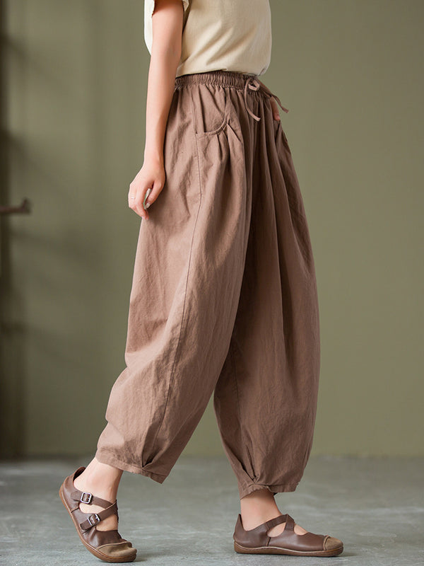 2021 Autumn NEW! Women Lantern Style Linen and Cotton Causal with Waist Belt Loose Cropped Pants