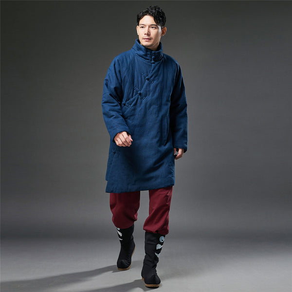 2021 Winter NEW! Men Retro Style Linen and Cotton Quilted Side Buckle Coat