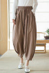 2022 Summer NEW! Women Modern Style Sand Washed Linen and Cotton Lantern Cropped Pants