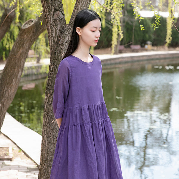 Women Simple Loose Comfortable Linen and Cotton Slip Dress