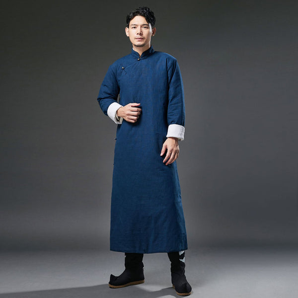 2021 Winter NEW! Men Classic Asian Style Linen Long Sleeve Quilted Cheongsam