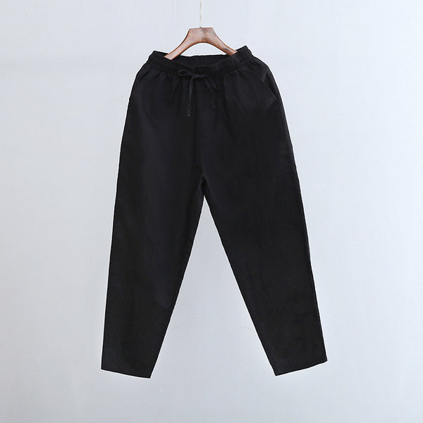 2022 Summer NEW! Women Causal Style Linen and Cotton Waist Belt Cropped Pegged Pants