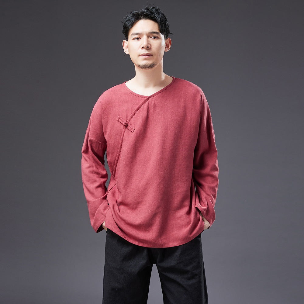 Summer NEW! Men Causal Style Sand Washed Linen and Cotton Long Sleeve Shirts