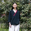 Women V-necked Zen Style Linen and Cotton Long Sleeves Cardigan Shirt