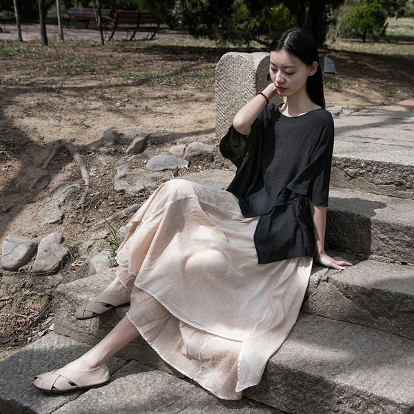 2022 Summer NEW! Women Linen and Cotton Loose Layered Skirt