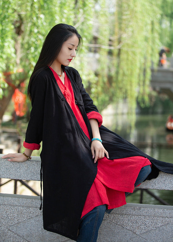 Women Thin and Soft Linen and Cotton Long-sleeved Coat