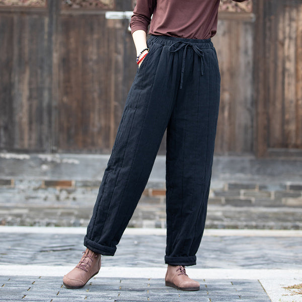 2021 Autumn NEW! Women Modern Causal Style Linen and Cotton Quilted Pants