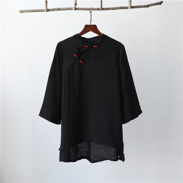 Women Retro Style Linen and Cotton Middle Sleeves Light Chinese Blouse