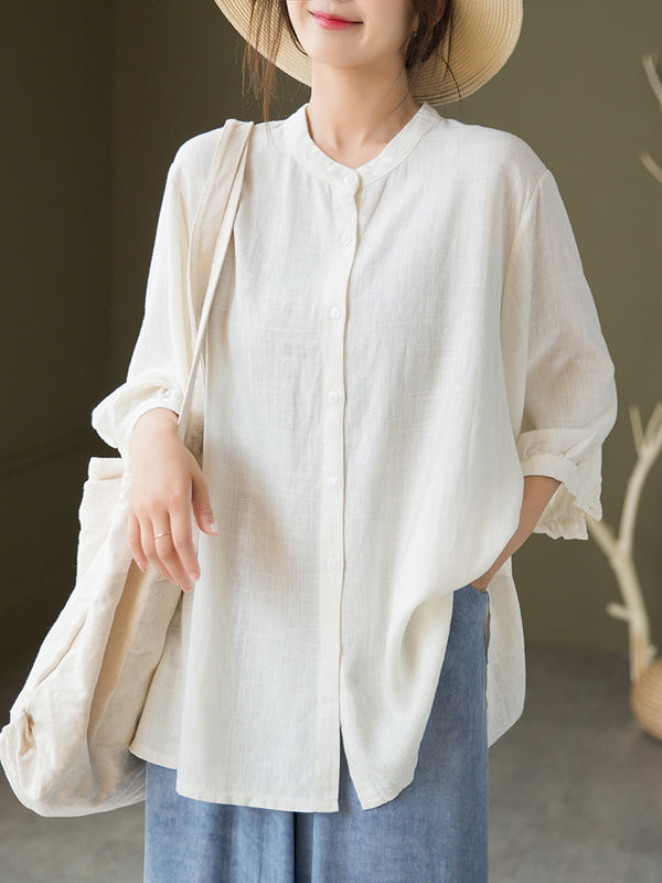 2021 Autumn NEW! Women Casual Style Sand-washed Linen and Cotton Long Sleeve Shirt