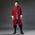 Winter NEW! Men Retro Chinese Style Linen and Cotton Quilted Long Tunic Coat