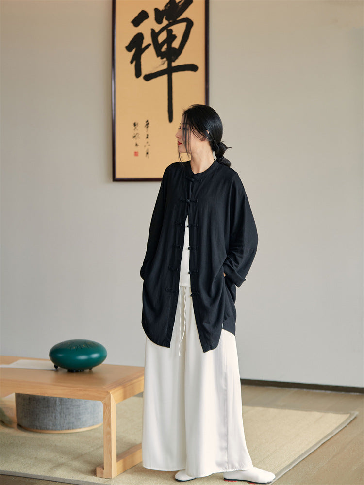 Summer NEW! Women Linen and Cotton Loose Thin Zen Style Long Jacket