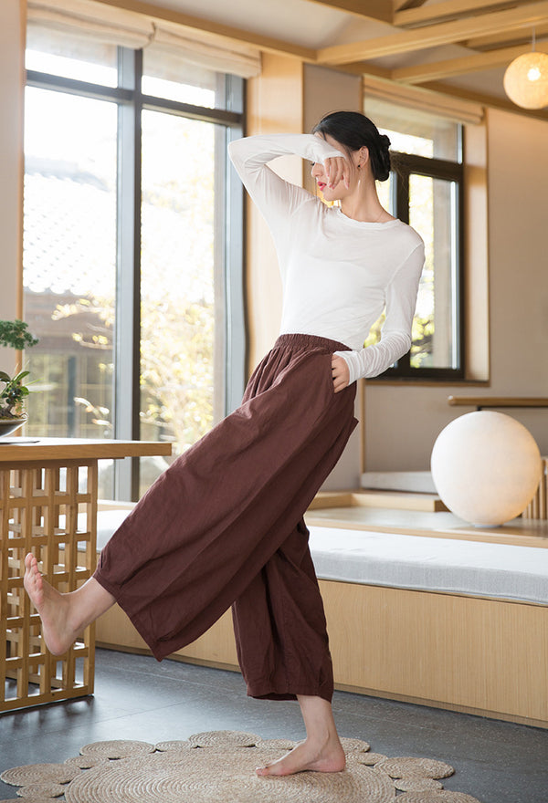 2022 Summer NEW! Women Modern Lantern Style Linen and Cotton Corpped Pants