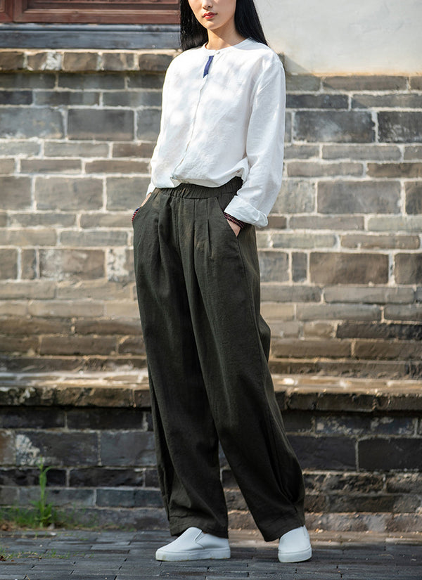 2021 Autumn NEW! Women Modern Causal Lantern Style Loose Linen and Cotton Pants