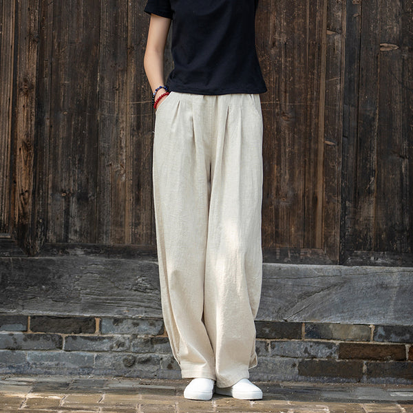 2022 Summer NEW! Women Simple Causal Lantern Style Sand Washed Linen and Cotton Pants