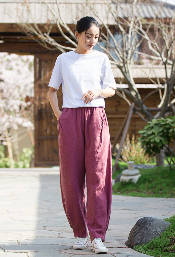 2022 Summer NEW! Women Causal Style Lantern Leisure Sand Washed Linen and Cotton Patchwork Pants