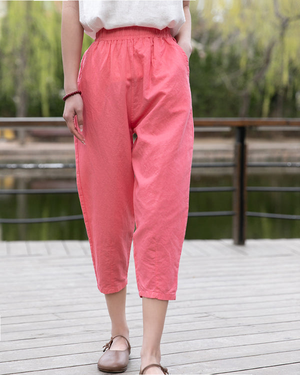 2022 Summer NEW! Women Simple Causal Lantern Style Linen and Cotton Pegged Pants