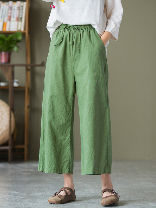 2021 Autumn NEW! Women Linen and Cotton Causal Cropped Wide Leg Pants