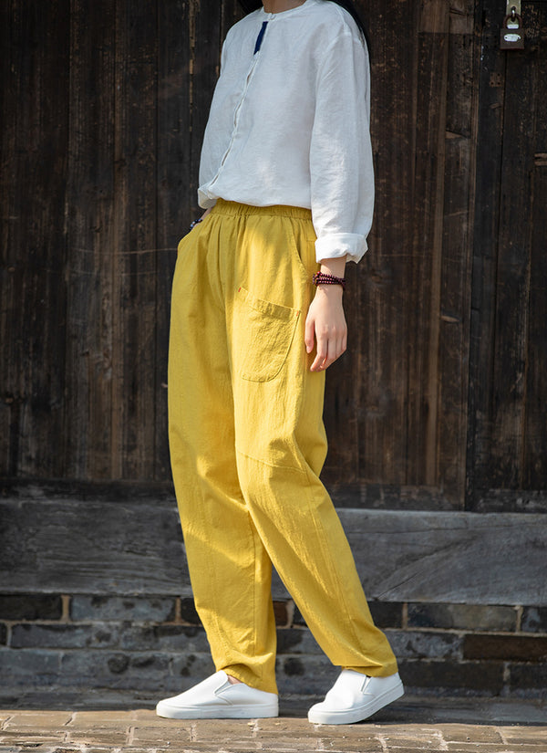 2021 Autumn NEW! Women Modern Causal Style Special Front Pocket Linen and Cotton Pants