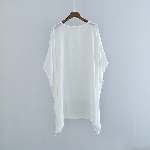 2022 Summer NEW! Women Modern Loose Style Linen and Cotton Round Necked Elbow Sleeves Shirt