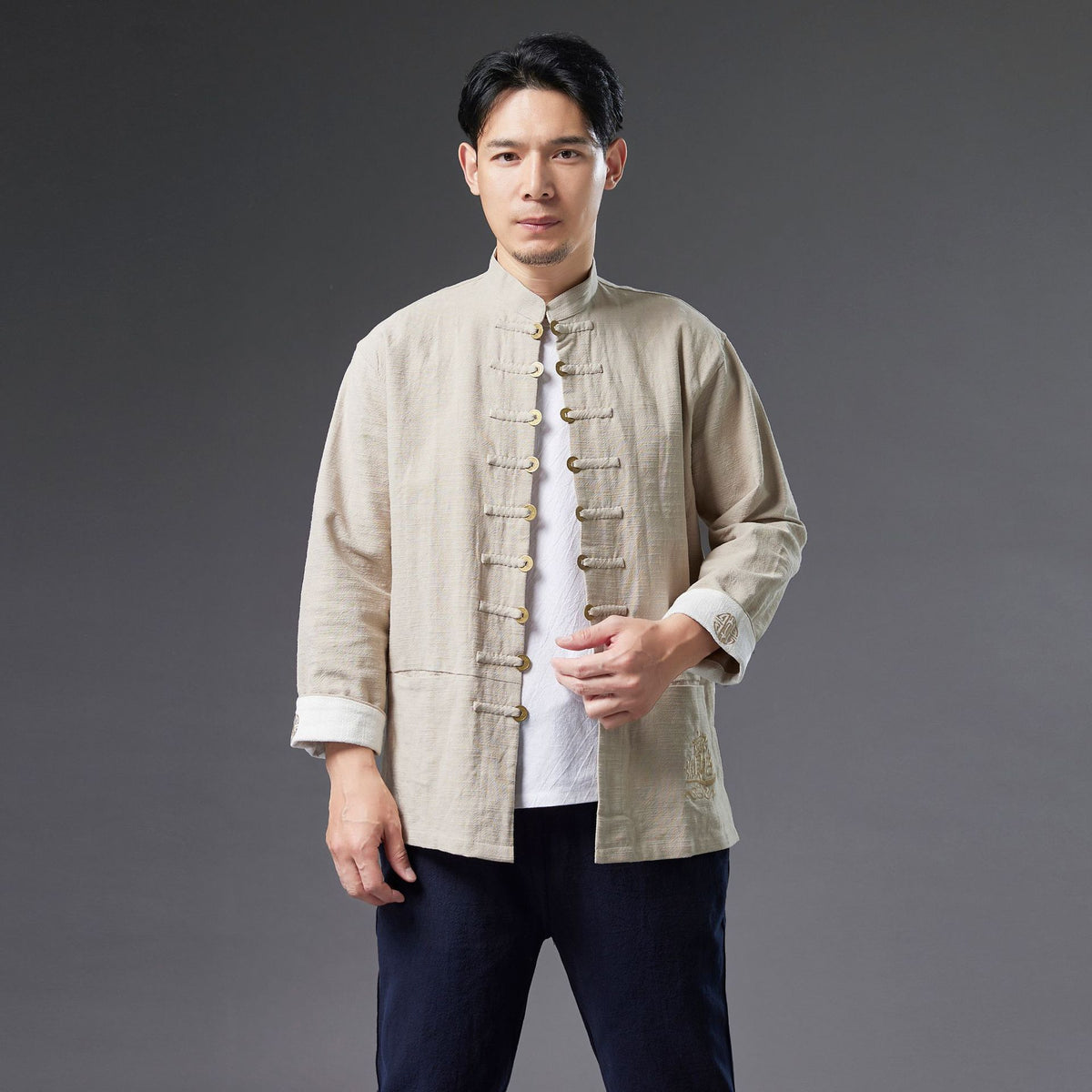 Autumn NEW! Men Retro Style Linen and Cotton Long Sleeve Cardigan Thin Jacket