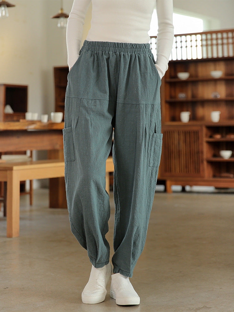 Winter NEW! Women Sand-Washed Linen and Cotton Japanese Style Lantern Pants