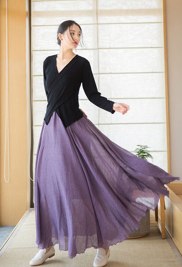 2022 Summer NEW! Women Causal Style Lantern Leisure Linen and Cotton Maxi Skirt