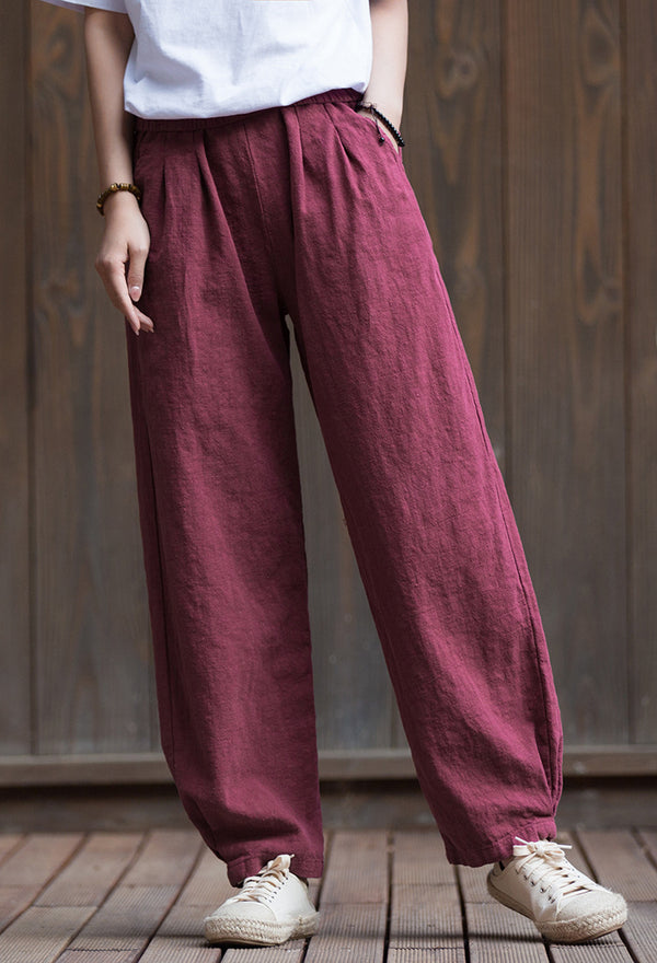 2022 Summer NEW! Women Sport Style Lantern Leisure Sand Washed Linen and cotton Pants