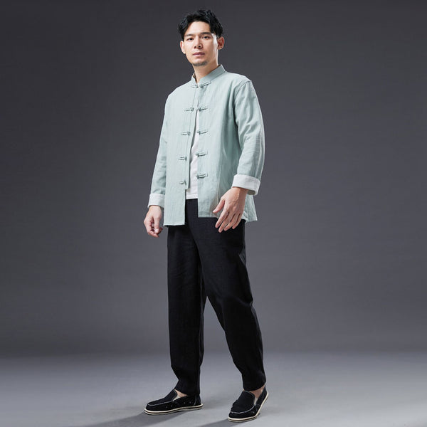 2022 Summer NEW! Men Zen Style Linen and Cotton Long Sleeve Middle Buckle Thin Jacket