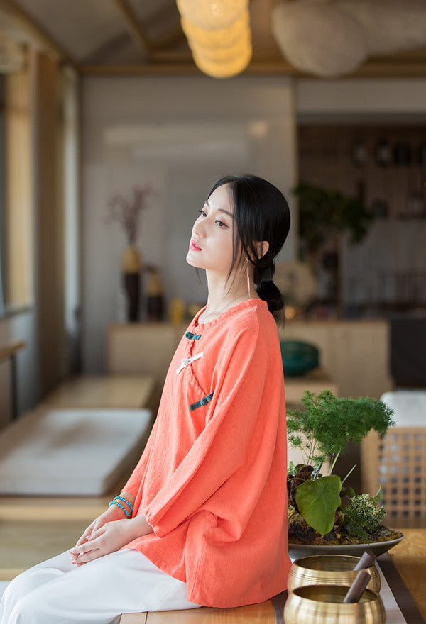 2022 Summer NEW! Women Chinese Style Linen and Cotton Loose Shirt