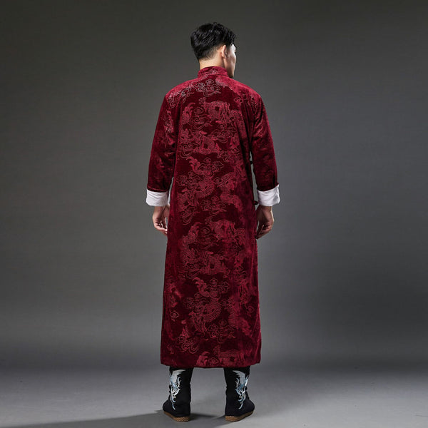 2021 Winter NEW! Men Classic Chinese Style Linen Long Sleeve Dragon Printed KungFu Cheongsam