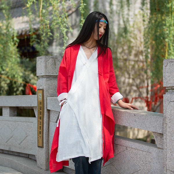 Women Thin and Soft Linen and Cotton Long-sleeved Coat