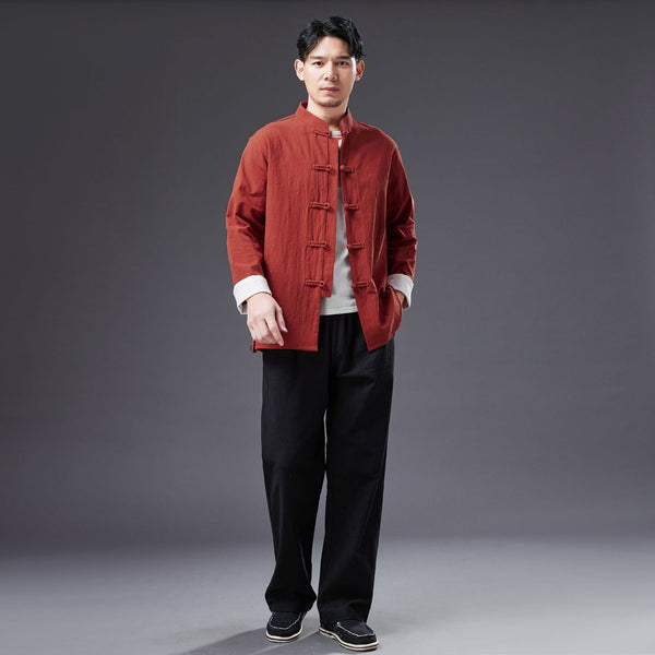 2022 Summer NEW! Men Zen Style Linen and Cotton Long Sleeve Middle Buckle Thin Jacket