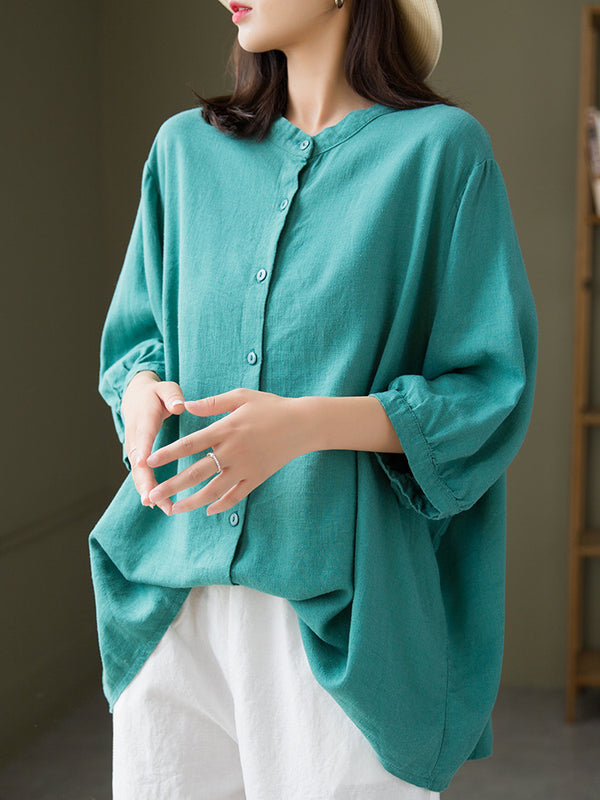 2021 Autumn NEW! Women Casual Style Sand-washed Linen and Cotton Long Sleeve Shirt