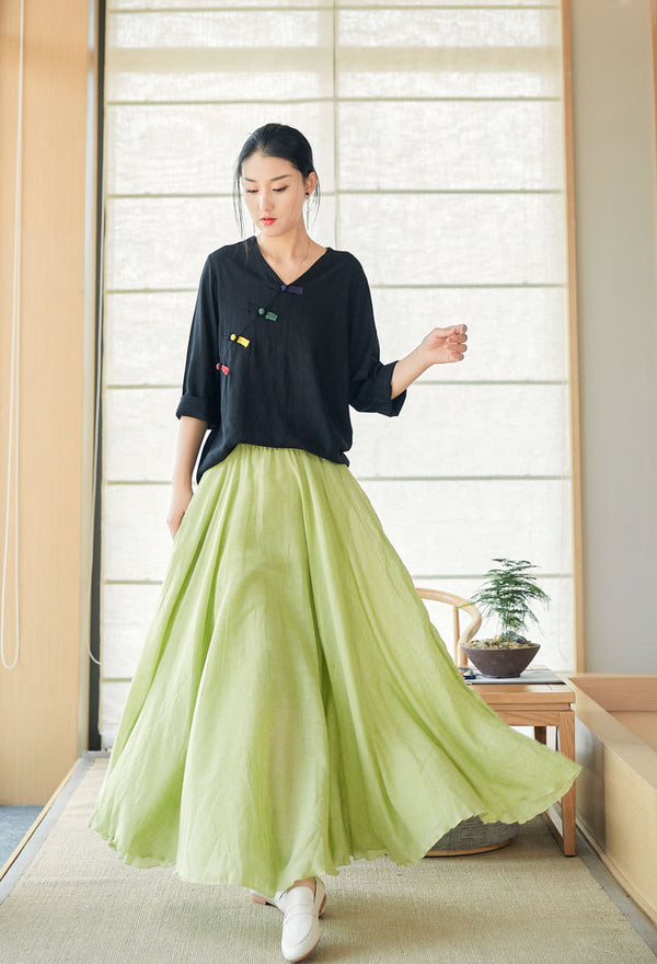 2022 Summer NEW! Women Causal Style Lantern Leisure Linen and Cotton Maxi Skirt