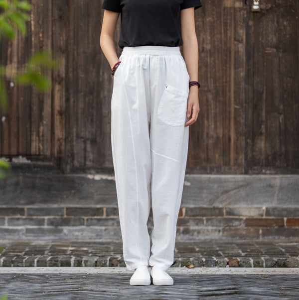 2021 Autumn NEW! Women Modern Causal Style Special Front Pocket Linen and Cotton Pants