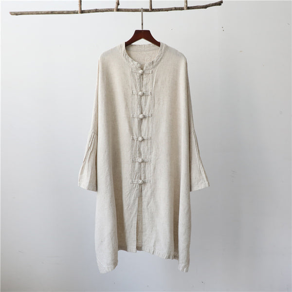 Women Zen Style Linen and Cotton Long Sleeves Thin Tunic Jacket