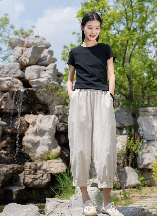 2022 Summer NEW! Women Modern Retro Style Linen and Cotton Cropped Pants