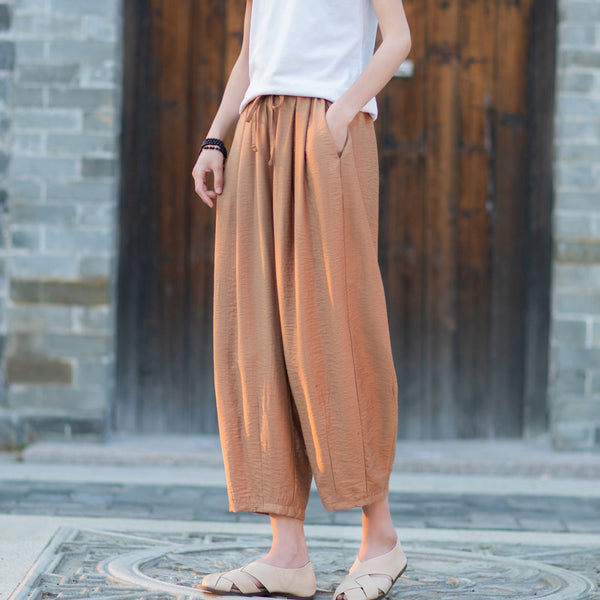 2022 Summer NEW! Women Retro Style Linen and Cotton Patchwork Pegged Pants