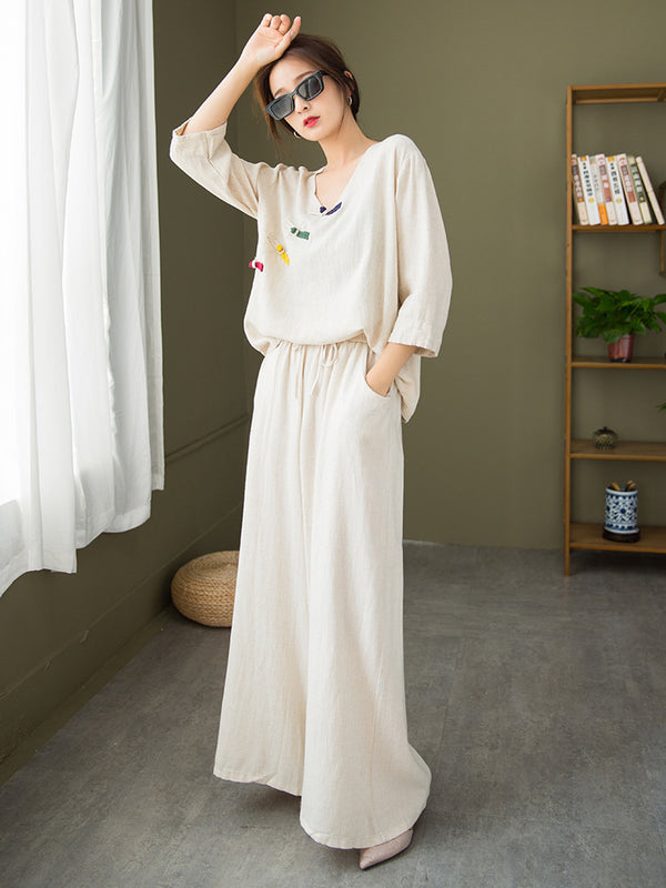 2021 Autumn NEW! Women Round Collar Zen Style Linen and Cotton Long Sleeves Side Cardigan Jacket and Pants