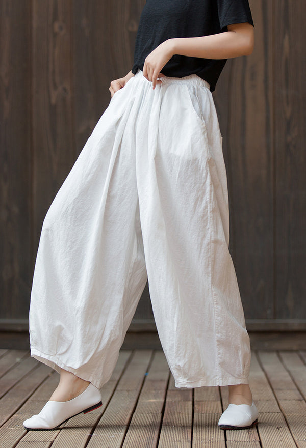 2022 Summer NEW! Women Modern Lantern Style Linen and Cotton Corpped Pants